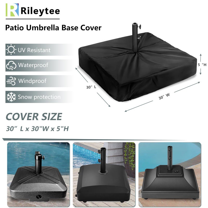 Rileytee Patio Umbrella Base Cover,Outdoor Heavy Duty 600D Waterproof Anti-UV Square Umbrella Stand Base Covers (30""L x 30""W x 5""H-Black) - Image 2